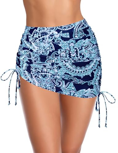 SHEKINI Bañador elegante para mujer, falda corta, bikini con falda, braguita de bikini incorporada, falda deportiva con cordón, falda de baño, bikini de playa, M