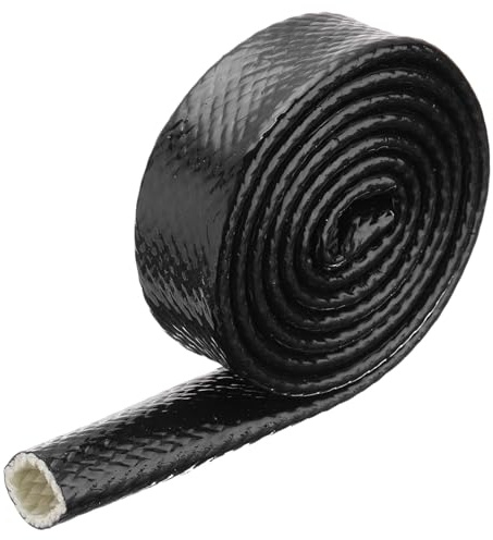 QUARKZMAN 0.8 ID 3.3ft Nastro Fibre Vetro Rivestito Silicone Guaina Antincendio Schermato Termicamente, per Tubi Flessibili Automobilistici, Cavi Elettrici, Nero
