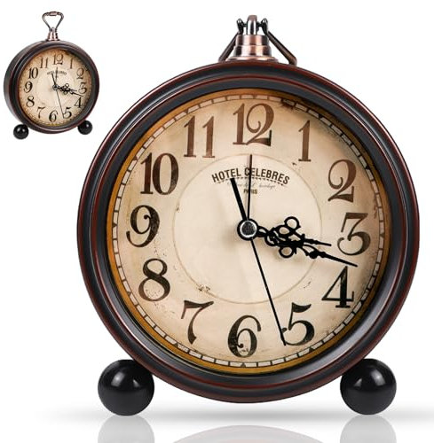 BORDEAG Wecker Retro, Wecker Analog Ohne Ticken, Tischuhr Vintage Geräuschloser Wecker Batteriebetrieben Wecker Laut für Tiefschläfer mit 4 Zoll Großes Zifferblatt