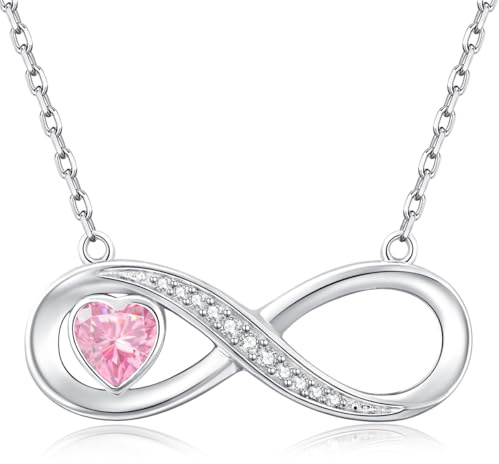 LOUISA SECRET Kette Damen mit Infinity Herz Halskette Geburtsstein Anhänger, 925 Silber Halskette für Frauen, Geburtstag Valentinstag Weihnachten Muttertag Schmuck Geschenke für Frauen Freundin Sie