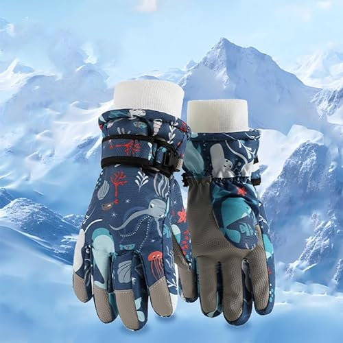 Magwave Handschuhe Kinder Winter Schneehandschuhe Skihandschuhe für 4-12 Jahre Mädchen Jungen PU Palme Wasserdicht Winddichte Warm Fleece Winterhandschuhe Fahrradhandschuhe (Blau Ozean, S)
