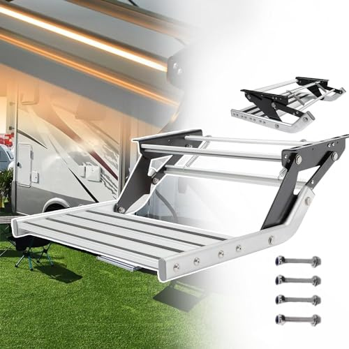 GXXINGIN Mobile Home Steps, Folding Manual Campervan Steps, Pull Down RV Stools, Caravan Stairs (Single Layer)