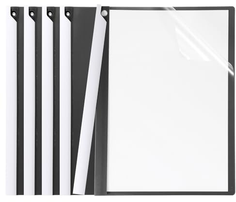PATIKIL Protège-dossiers, 5 pièces couverture dossier en plastique transparent avec clip pivotant Format A4 Dossiers présentation professionnels pour l'organisation fichiers, Noir