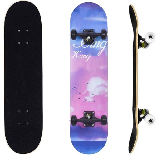 ERNAN Komplett skateboard för nybörjare, 81 x 20 cm dubbel sparkskateboard för barn, tonåringar och vuxna. med Skate T-verktyg. (Rosa C)