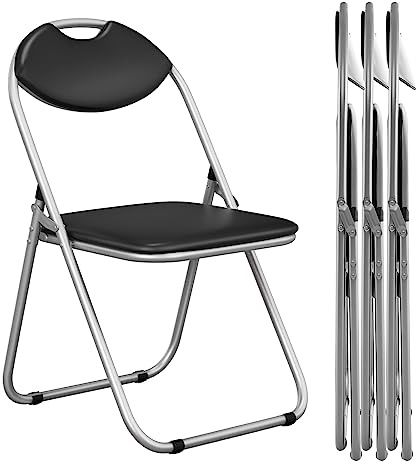 GIANTEX - Juego de 4/6 sillas plegables, sillas de comedor con marco metálico, asientos acolchados, asas, asas, sillas de visitante cómodas para salón, oficina, reunión, escuela (4)