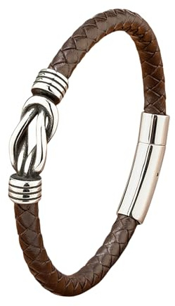 HUIANGLIYG Bracciale Uomo,Bracciale da Uomo in Vera Pelle intrecciata con Nodo infinito, Polsino intrecciato, Semplice Braccialetto di Corda Fatto A Mano, Gioiello Portafortuna Vintage, Regalo per R