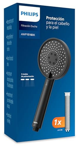 Philips Water Filtration Showerhead, Protection for Hair & Skin, Effectively removes Chlorine and Other Large Particles, Three Spray Modes, 1 Month Filter Capacity, Black