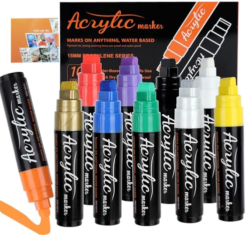 TPVUPC 10 Colori Pennarello a Gesso liquido, 15mm Pennarelli Acrilici Larghe Fine, Punta Grossa Marker Jumbo per Dipingere Sassi Legno Ceramica Vetro Cartone Vaso di Fiori Vetro, DIY