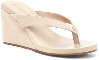 Coutgo Womens Wedge Heels Sandals Platform Flip Flops Slides Slip On Summer Beach Shoes, Nude, size 7.5