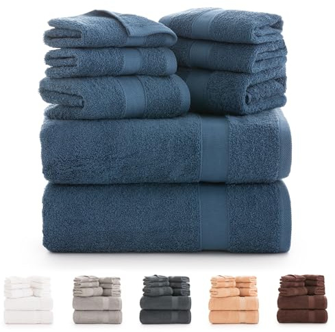 Todocama - Juego de 8 Toallas de Baño 100% Algodón (550 gsm) Extra Suaves, Alta Absorción y Secado Rápido, 2 Toallas de Baño, 2 de Mano y 4 de Cara (Azul Marino)