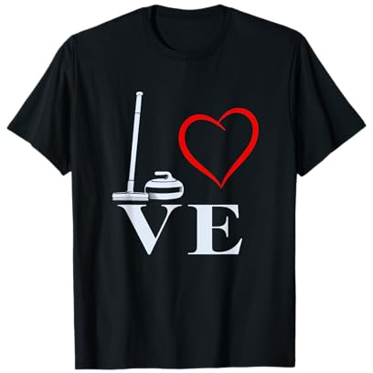 Love Curling Deportes de Invierno Corazón Curling Escoba y Piedra Camiseta