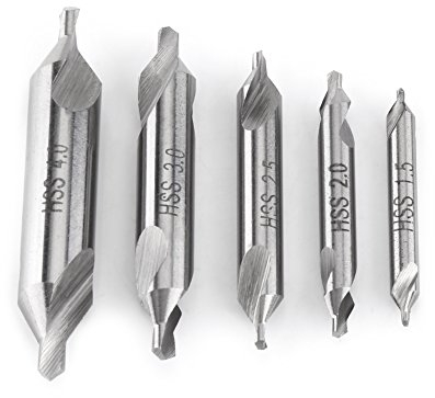 5 Pezzi Set di Punte di Centraggio e Smistamento per Trapano in Acciaio ad Alta Velocità HSS Testa Svasata con Angolazione di Taglio di 60 Gradi 1.5/2.0/2.5/3.0/4.0mm