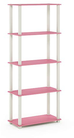 Furinno Toolless Shelves, Wood, Pink/White, one size, 59.94 (W) x 145.8 (H) x 29.46 (D) cm