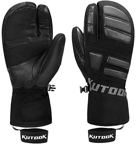 KUTOOK Gants Ski Moufles 3 Doigts Femme Homme Hiver pour Snowboard Motoneige Alpinisme Randonée Gant de Imperméable Respirante Chaud Confortable (Gris,S)