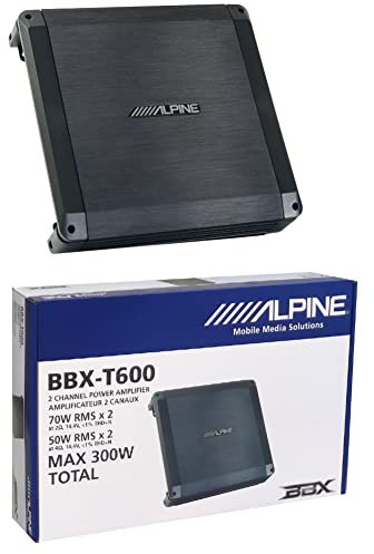 1 amplificatore 2 canali compatibile con ALPINE BBX-T600 BBXT600 classe ab 2 x 70 watt rms a 2 ohm 300 watt max con bass eq, stabile a 2 ohm auto, 1 pezzo