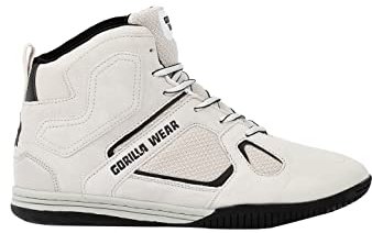 Gorilla Wear Bodybuilding Fitness Schuhe Troy High Tops - Weiß - Sport Freizeit Alltag Training Workout Schnürsenkel mit Logo Bequem Extra Starker Halt für Herren, 43