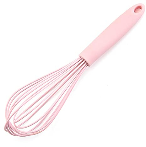 Fouet de cuisine en silicone de 25,4 cm pour la cuisine, la pâtisserie, le batteur à œufs, fouet à battre (rose)