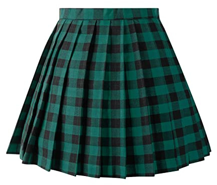 Aeslech Women's Woolen Plaid Pleated Skater Skirt, Girls High Waist School Uniform Winter Skirt