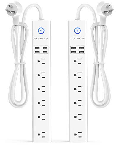 2 Pack Surge Protector Power Strip - 10FT Long Extension Cord with Multiple Outlets, 6 Widely Outlets 4 USB Charging Ports, Flat Plug Overload Surge Protection, Wall Mount for Home, Office ETL Listed