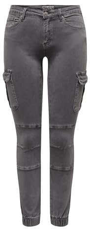 Jean Cargo Extensible Pantalon de Jogging en Denim Slim Taille Moyenne Carotte ONLMISSOURI., Couleurs:Gris-2, Taille:38W / 30L, Longueur de Jambe:L30