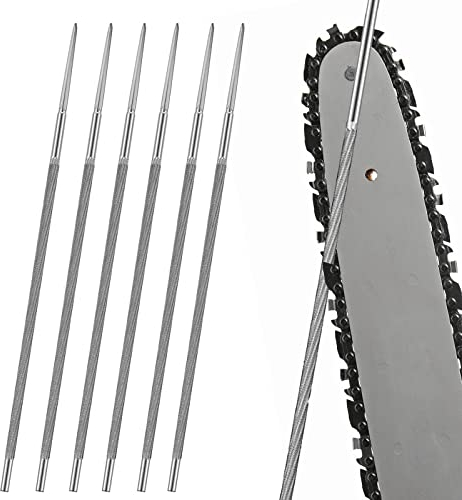 FANNAS Feile für Kettensäge 5,2mm, 6 Stück Kettensäge Rundfeile, Gehärtete Stahllegierung Rundfeilen zum Instandsetzen und Schärfen von 1/4 und 3/8 Sägeketten, Kettensägenkette Schärfwerkzeuge