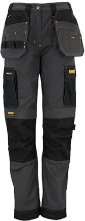 DEWALT Roseville Women's Slim Fit Work Trouser, Pro-Stretch Fabric, Holster and Cargo Pockets, Grey/Black, W8/L29