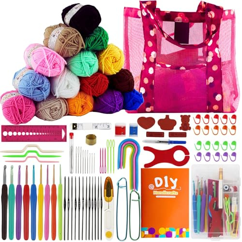 SusggO 95 Piezas Kit Crochet Kit Principiantes Completo Crochet Set Amigurumi – 15 Ovillos Algodon de Leche Agujas Crochet Accesorios Manual y Bolso - Kit Ganchillo Completo DIY