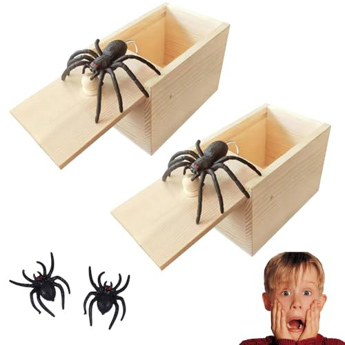 GUTERTOP 2PCS Spinne,Spinne Streich-Box, Scherzartikel für Halloween Streich, Holzkiste Spielzeug-Streich, Geschenk für Frau und Mann witzig Überraschungsbox