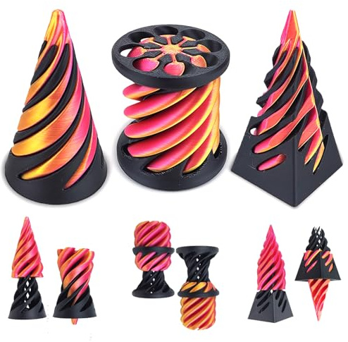 Tangdudu 3PCS Cono Imposible, 3D Printed Spiral Cone Fidget Toy, Impossible Pyramid Passthrough Sculpture, Mini Juguete de Decoración de Escritorio para Aliviar el Estrés para Niños y Adultos