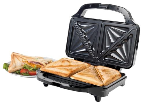 Salter Sandwichera – Placas antiadherentes de llenado profundo, cocina 2 sándwiches tostados, capacidad 4 rebanadas, control automático de temperatura, 900 W