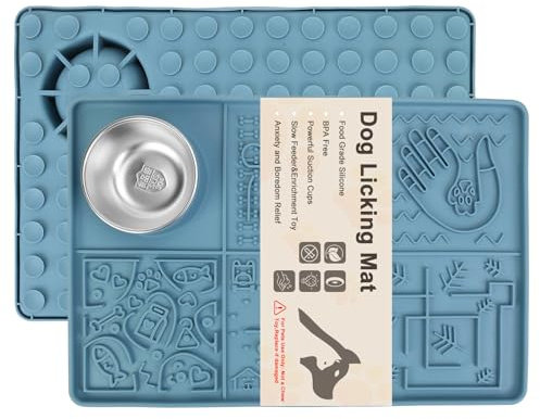 Lick Mat for Dogs Large Breed,Silicone Dog Licking Pad with Strong Suction Cups&Stainless Steel Bowl for Dog Anxiety Relief,Dogs Enrichment Toys for Bathing,Grooming,Training