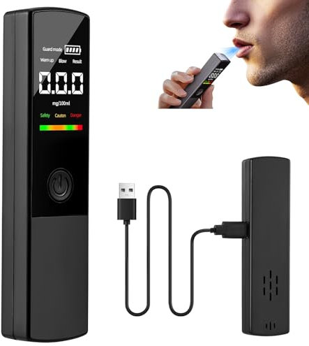 QCXWCJWD All-in-One Breathalyser for UK, Portable Alcohol Meter with Sentry Mode, Non-Contact Test, LED Alert & Overnight Alcohol Detection, Compact & Accurate