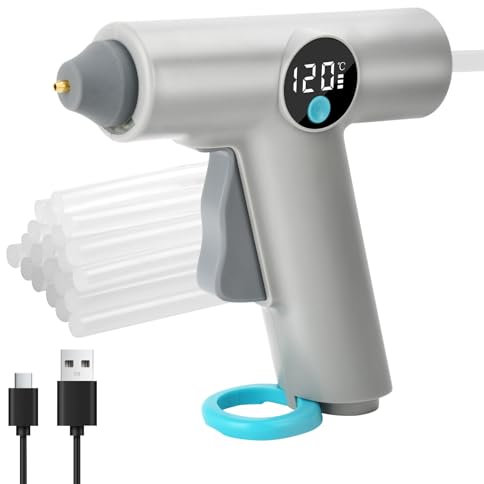diymore Pistola de Pegamento Caliente Inalámbrica de 25W con Indicador de Temperatura con Puerto de Carga USB-C,uz anular LED integrada para Bricolaje,Arte y Manualidades.