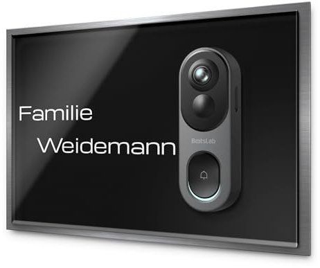 Premium Klingelschild für Botslab Türklingel – Edelstahl & Acrylglas – Hochwertig graviert & personalisierbar – Für Video Türsprechanlage, Funkklingeln & Smart Home Systeme