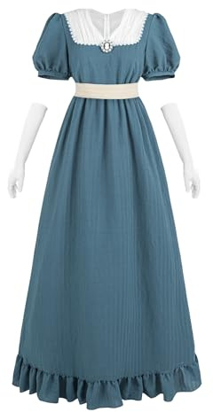FCCAM Regency Abito Donna Abiti Vittoriani Abito Vintage Stile Impero Abito da Sera con Guanti, Blu, M