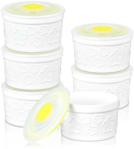 TAOCIGOU Creme Brulee Bowls, 6 x 200 ml Souffle Moulds with Lids, Casserole Dish, Small, Round, Oven Safe, for Baking and Serving Food