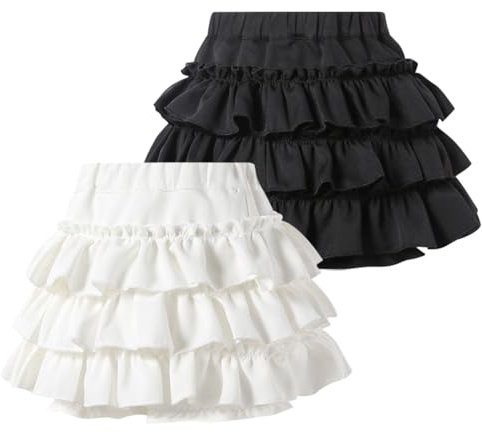 Rainjia Lot de 2 mini jupes à volants pour fille de 1 à 12 ans - Ligne A Lolita - Jupe plissée - Taille haute - Taille haute - Pantalon Bloomers avec short - Taille 80-152