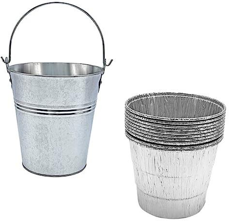 BAZEITFLOW Cubo De Grasa para Parrilla y Barbacoa, Uso Exterior, 1 Cubo De Goteo 10 Revestimientos Desechables De Aluminio, Absorbe y Retiene Aceite Facilitando Limpieza y Mantenimiento
