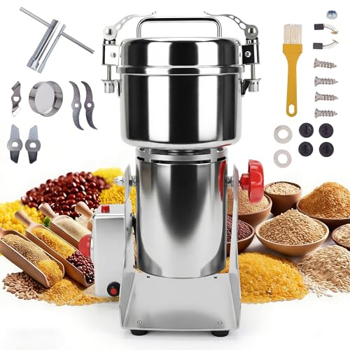 Electric Grain Mill Grinder 1000g, 304 Stainless Steel High Speed Commercial & Home Grain Mill Grinder with 270° Swing, Electric Spice Grinder Flour Mill Powder Grinder Pulverizer Machine