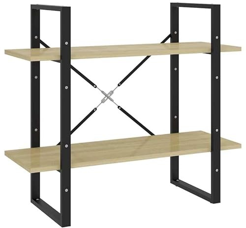 Eleganz Estantería con 2 compartimentos de roble Sonoma (80 x 30 x 70 cm) – Sistema de estantería de madera y metal, estable y ahorra espacio para salón, oficina o espacios pequeños