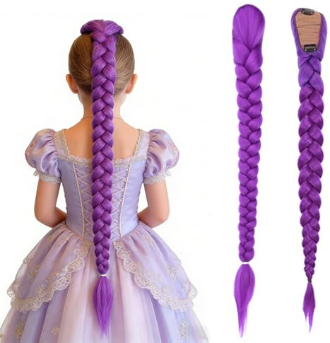 FOSDICK Trecces Viola Parrucca Donna, Parrucca Cosplay Anime Treccia Viola Bambina, 26 Braiding Hair Extension Capelli Treccine, Parrucche Treccia Finta per Festa Halloween Costume Cosplay Quotidiano