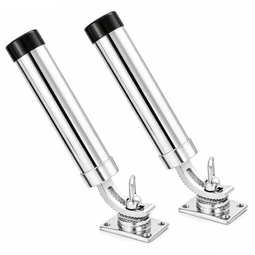 2pcs 360 Degree Adjustable High Fishing Rod Holder Silver Rod Racks, 304 Stainless Steel Marine Hardware Adjustable Fishing Rod Holder for Boat Marine Yacht