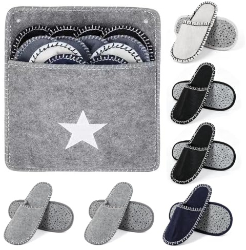 MeYuxg Set med gästtofflor, 6 par gästtofflor, filttofflor för män, kvinnor, barn, tofflor, gäster med halkfri sula