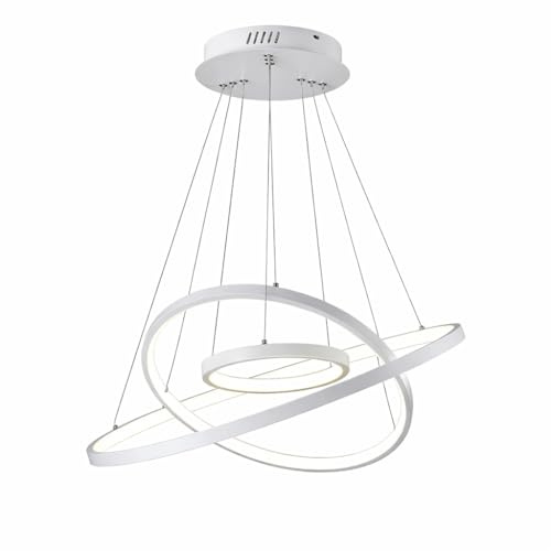 damastoreitalia Lampadario LED Moderno a Sospensione con 3 Anelli, 51W 4080LM, CCT Switch luce calda, fredda e naturale, Lampada da Soffitto per Soggiorno Sala da Pranzo