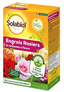 SOLABIOL Engrais Rosiers & Arbustes A Fleurs - 1,5 kg - Mini Granulés - Favorise la floraison - Nutrition longue durée - Jusqu’à 60 Rosiers - UAB SOROSY15