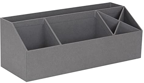 BIGSO BOX OF SWEDEN ELISA Skrivbordsorganisatör med 4 fack – organisationssystem för lappar, gem etc. – sorteringslåda av fiberplatta och papper i linnelook – grå