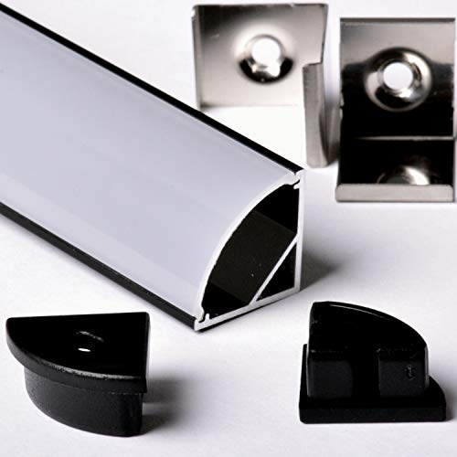Aftertech® 2m 2m 1616 16x16mm LED-STRÅK HÅLLARE ALUMINIUM RUND KANTIG RIGID BAR 2m + SKYDDSKÅPA (SKYDDSKÅPA 1616N HÅLLARE SVART MATT)