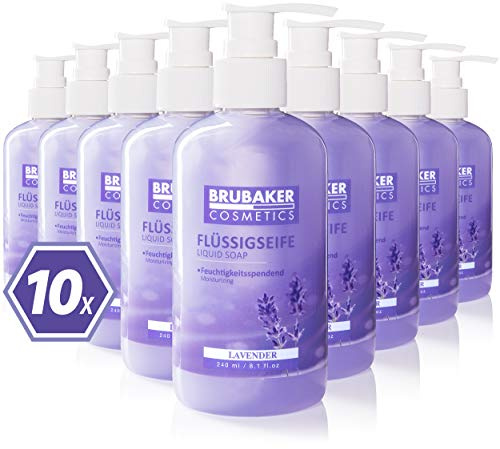 BRUBAKER Cosmetics 10-Pack Liquid Hand Wash Lavender - 10 x 8.1 Fl. Oz. in a Practical Dispenser - Cleans Gently and Moisturizes - for Hygienically Clean Hands