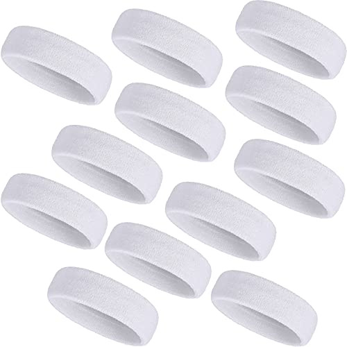 Bememo 12 Pcs Sweatbands Sport Headbands for Men & Women Basketball Headband Sport Competitions Sweat Headbands Running Terry Cloth Moisture Wicking for Yoga,Tennis,Gym,Exercise(White)