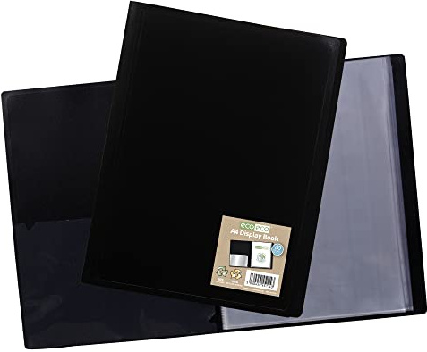 eco-eco A4 100% Recycled 60 Pocket Black Flexible Cover Portfolio Book Folder Display Book, eco114